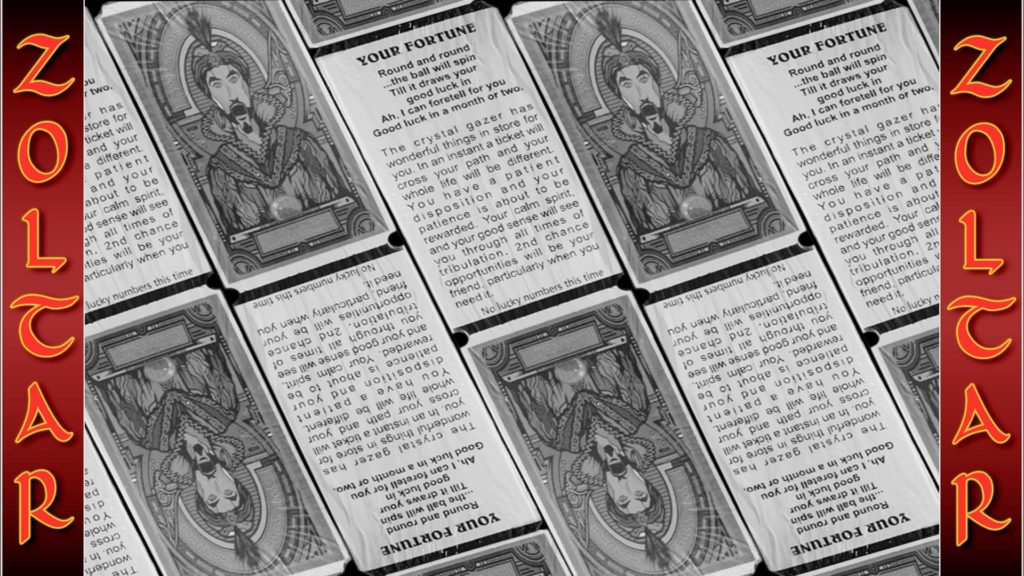 zoltar fortune teller card in black & white